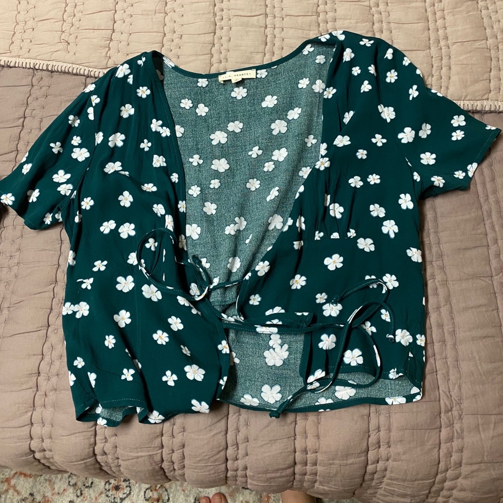 LA hearts green flower blouse